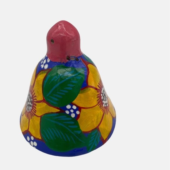 Vintage Clay / Ceramic Bell with Hand Painted Floral Design Yellow Flowers 3.5" - Picture 3 of 5
